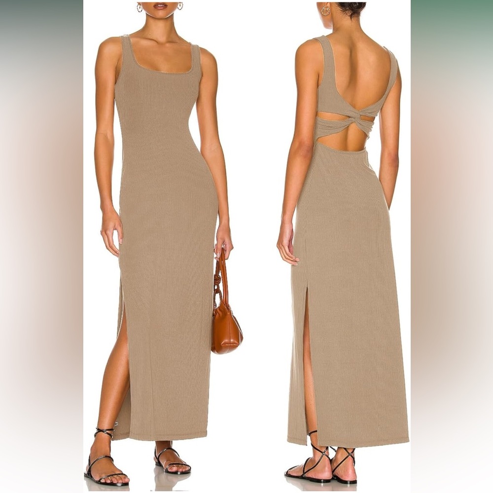 Elegant Tan Sleeveless Maxi Dress